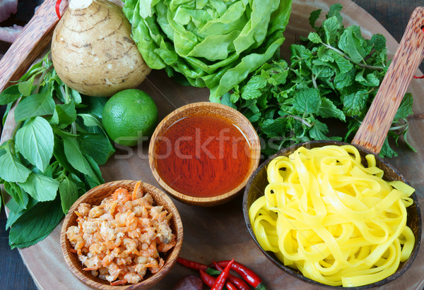 Tészta étel nyersanyag disznóhús hús saláta Stock fotó © xuanhuongho