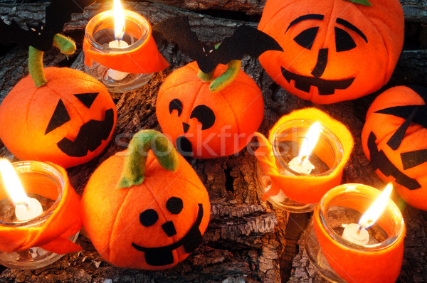 Foto stock: Halloween · feito · à · mão · abóbora · surpreendente · vermelho · cor