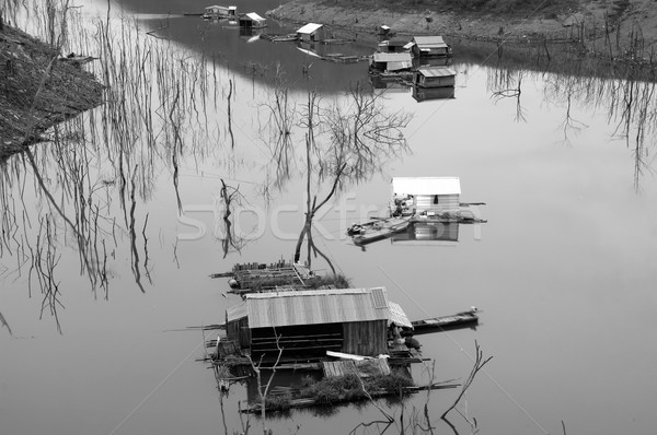 Vietnam landscape, floating house, tree reflect Stock photo © xuanhuongho