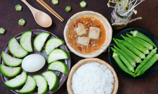 Essen Vegetarier Ernährung Menü Essen Flasche Stock foto © xuanhuongho