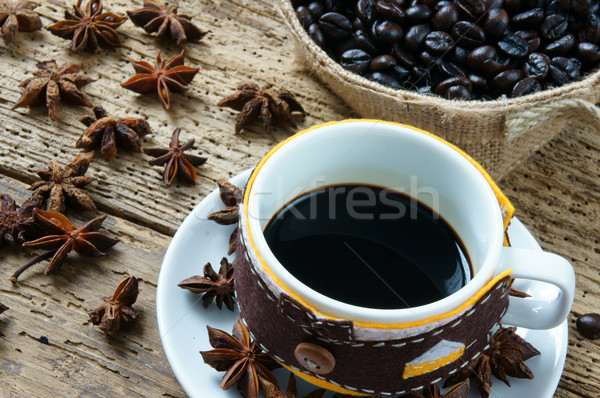 Koffie koffiekopje koffieboon houten mooie verbazingwekkend Stockfoto © xuanhuongho