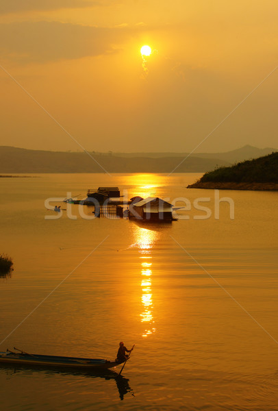 Vietnamese rural, lake  at sunset Stock photo © xuanhuongho