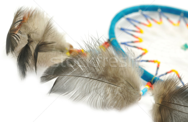 Blue Dreamcatcher with feathers and beads isolated on a white ba Stock photo © xura