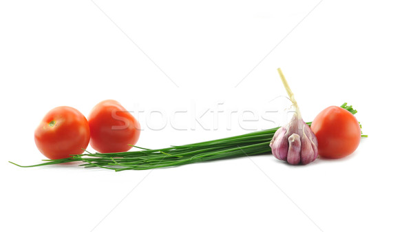 Mediterranean food ingredients: spring onions, garlic and tomato Stock photo © xura