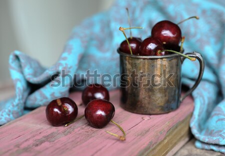 Sweet cherry in the ancient pewter mug  Stock photo © xura