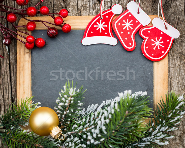 Vintage blackboard blank framed in Christmas tree branch and dec Stock photo © Yaruta
