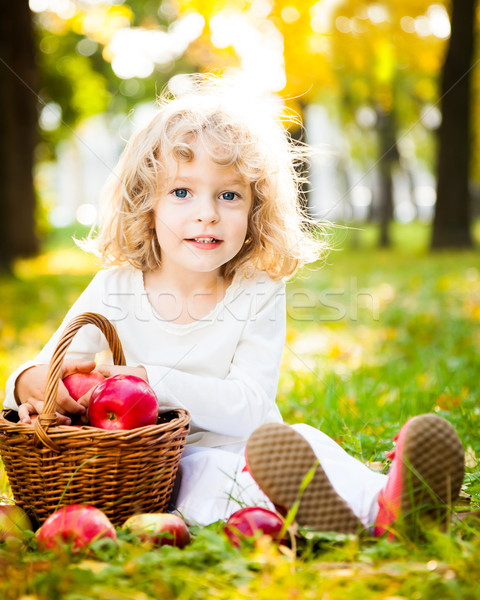 Child with basket of apples in autumn park Stock photo © Yaruta