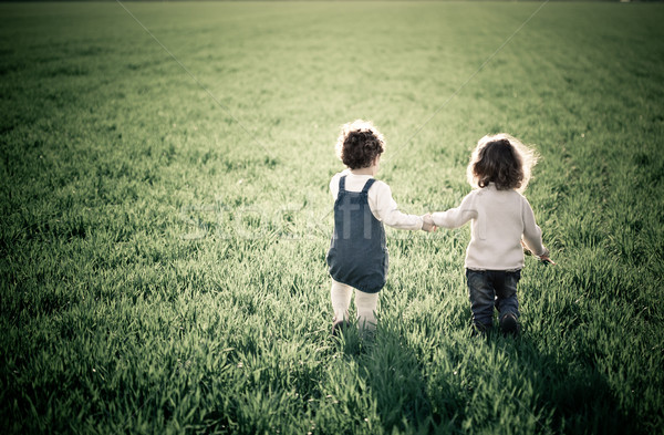 Kinder Frühling Bereich zwei grünen Mädchen Stock foto © Yaruta