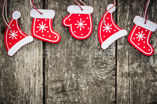 Сток-фото: красный · рождественская · елка · украшения · Гранж · древесины · зима