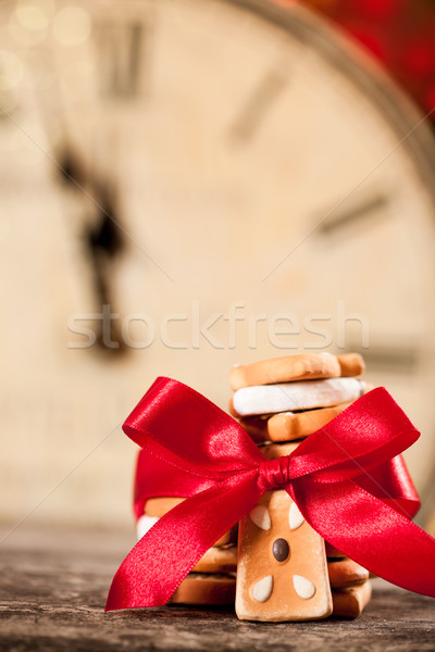 Foto stock: Natal · bolinhos · vermelho · arco · velho · relógio