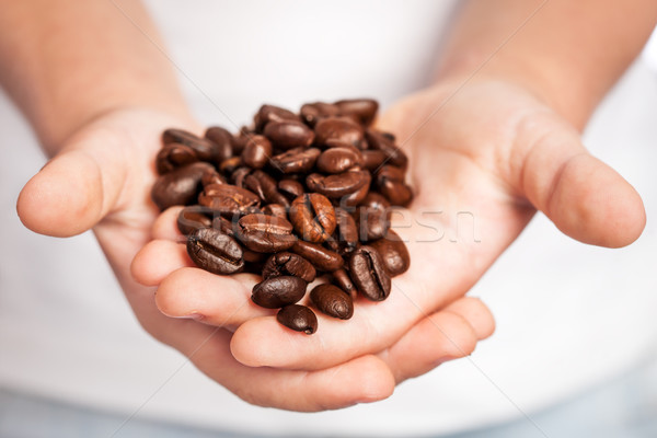 Foto stock: Grãos · de · café · mãos · criança · mão · bebê