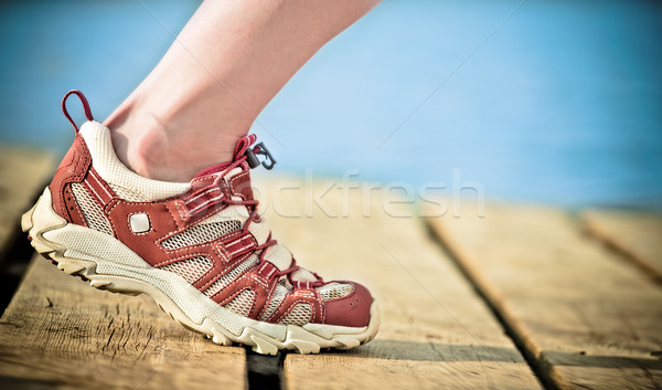 Foto stock: Correr · pie · persona · mujer · primavera · carretera