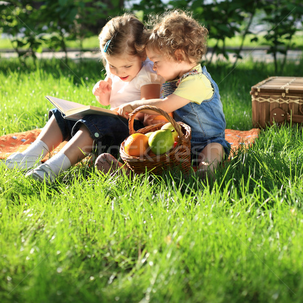 Copii picnic lectură carte vară parc Imagine de stoc © Yaruta