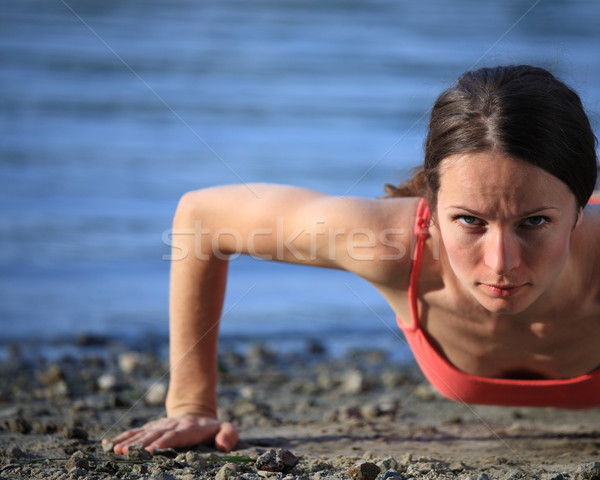 Foto stock: Playa · cute · mujer · tiro · polarizado