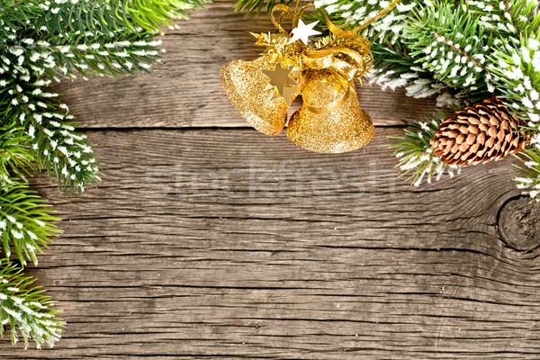 Stock photo: Christmas frame from branch and bells