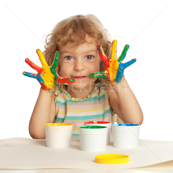 [[stock_photo]]: Humide · peinture · heureux · enfant · doigt · isolé