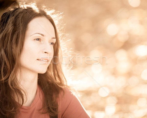 Stock foto: Porträt · Frau · Herbst · schönen · verschwommen