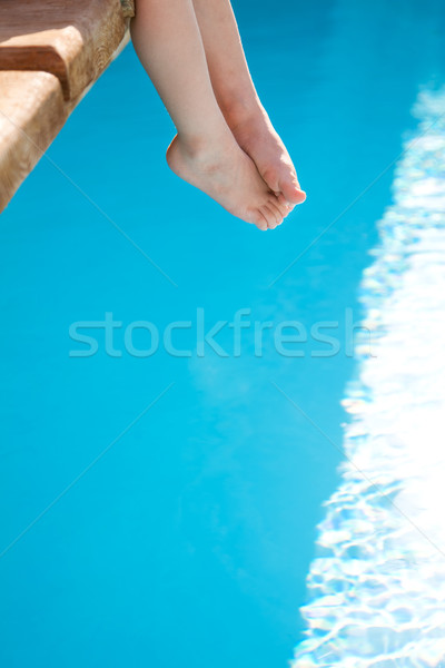 Stock foto: Kinder · Fuß · blau · Schwimmbad · Sommer · Urlaub