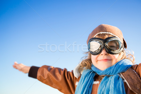 Stock fotó: Boldog · gyerek · játszik · szerep · pilóta · kék