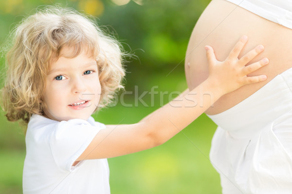 Stok fotoğraf: Mutlu · çocuk · dokunmak · göbek · hamile · kadın · kadın