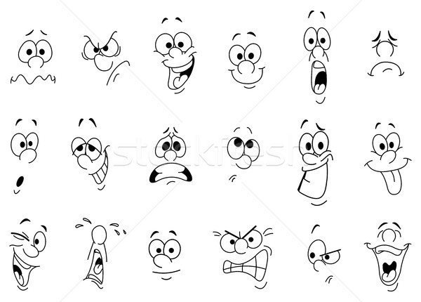 Foto stock: Expressões · faciais · desenho · animado · conjunto · projeto · triste · lábios