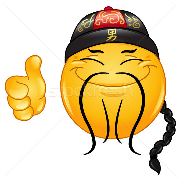 Imagine de stoc: Chinez · emoticon · deget · mare · in · sus · zâmbet · fericit