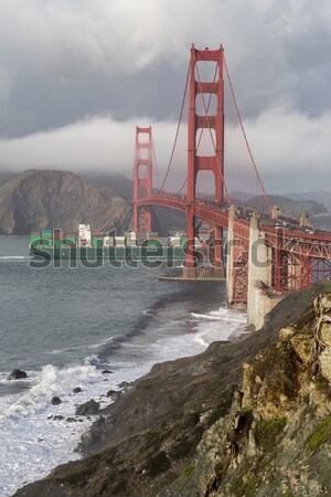 Viharos Golden Gate híd teherhajó esős nap San Francisco Stock fotó © yhelfman