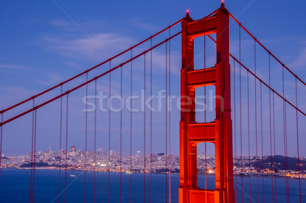 Stockfoto: Schemering · brug · beroemd · San · Francisco · skyline