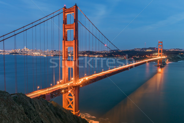 Views of the Golden Gate Bridge and San Francisco skyline from Battery Spencer. Stock photo © yhelfman