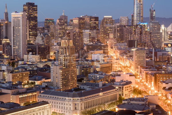 Aerial View of San Francisco Downtown and Market Street at Dusk. Stock photo © yhelfman