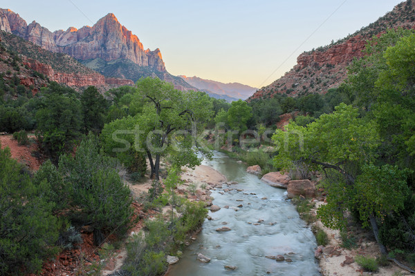 The Watchman and Virgin River from the Canyon Junction Bridge, Zion National Park, Utah, USA Stock photo © yhelfman