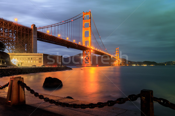 Golden Gate Bridge and Chainlink Fence at Night. Stock photo © yhelfman