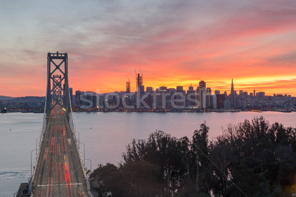 Aerial View of San Francisco-Oakland Bay Bridge at Sunset Stock photo © yhelfman