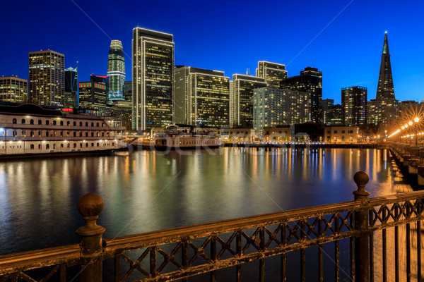 San Francisco Skyline with Holiday Lights and Reflections Stock photo © yhelfman