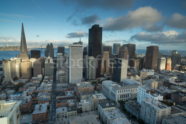 Légi San Francisco pénzügyi negyed domb naplemente belváros Stock fotó © yhelfman