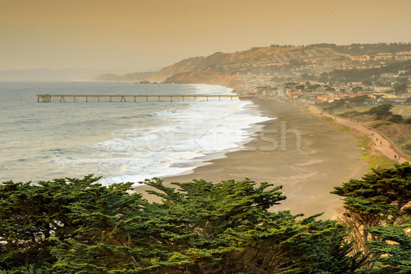 Pacifica Coastline with Smoky Skies after Napa fire. Stock photo © yhelfman