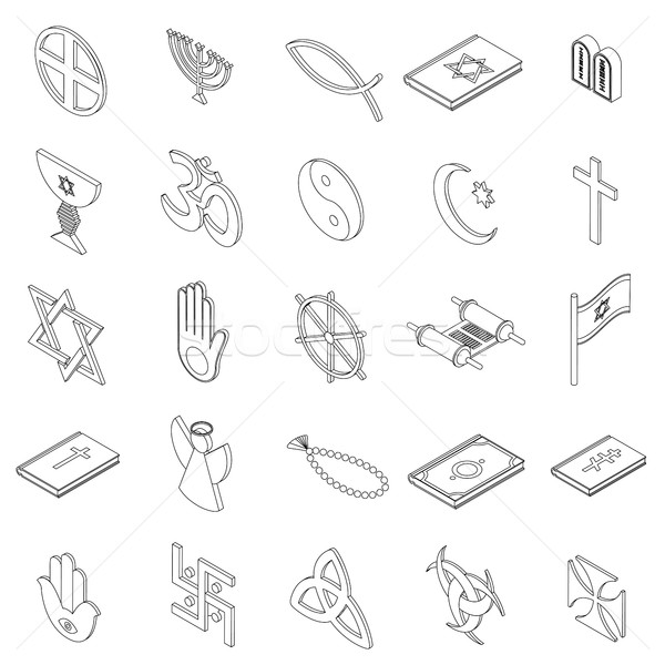 Vallásos szimbólumok ikon szett izometrikus 3D stílus Stock fotó © ylivdesign