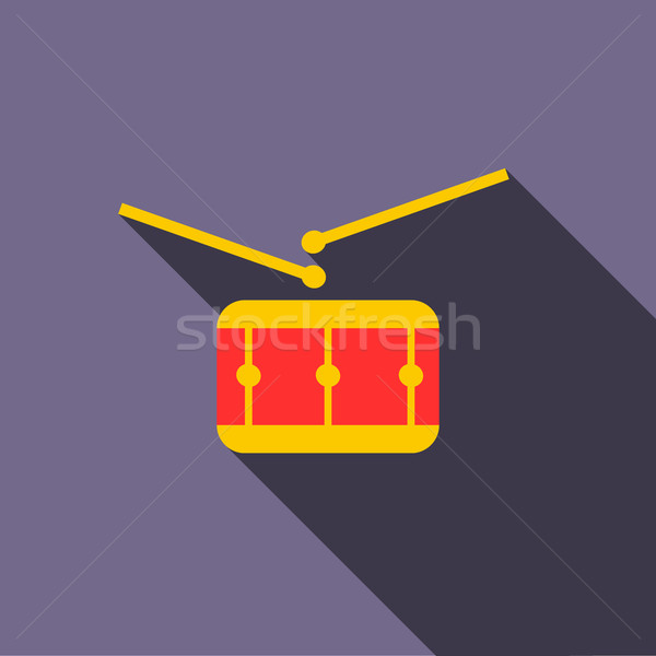 Red drum and drumsticks icon, flat style Stock photo © ylivdesign