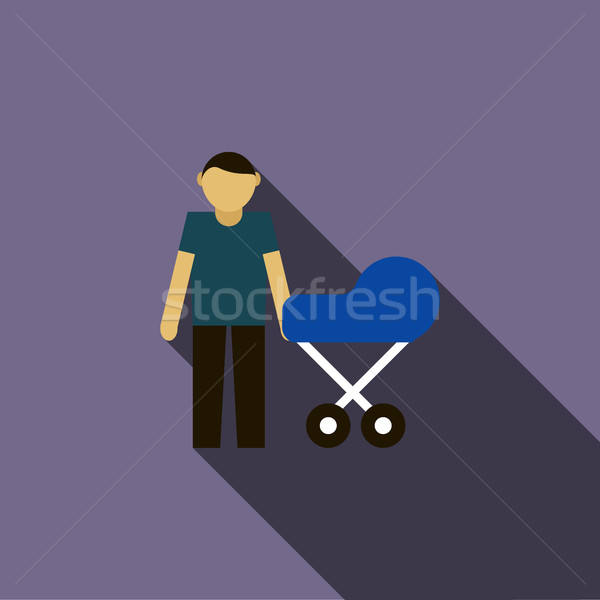 Father with baby in stroller icon, flat style  Stock photo © ylivdesign