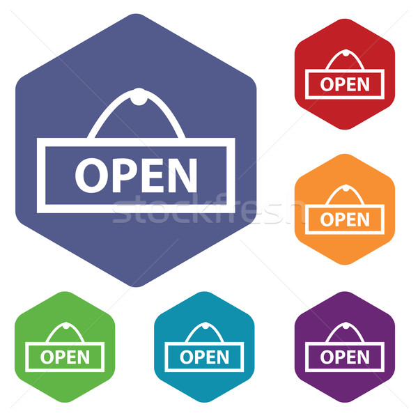 Open icon, colored hexagon set Stock photo © ylivdesign