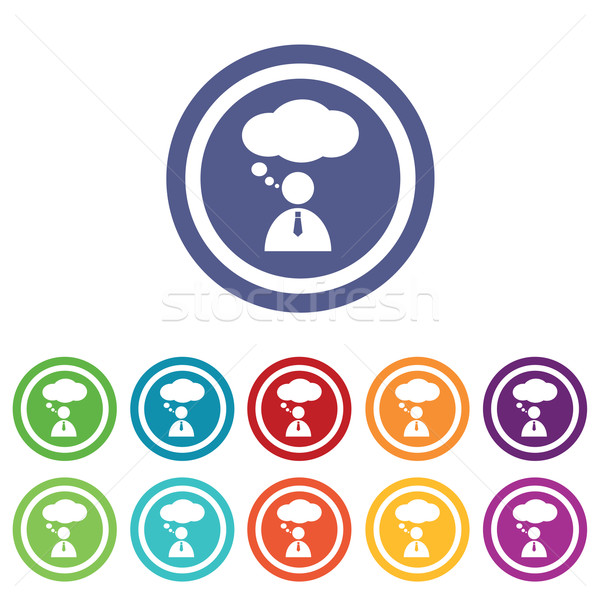 Denken persoon borden gekleurd ingesteld cirkels Stockfoto © ylivdesign