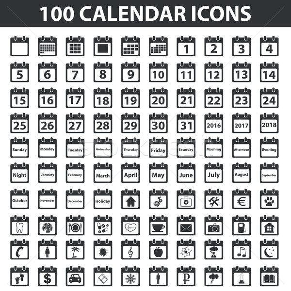 Negro calendario establecer 100 iconos Foto stock © ylivdesign