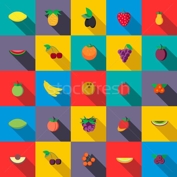 Foto stock: Frescos · frutas · establecer · iconos · estilo · mano