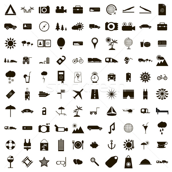 100 Travel Icons set, simple style Stock photo © ylivdesign