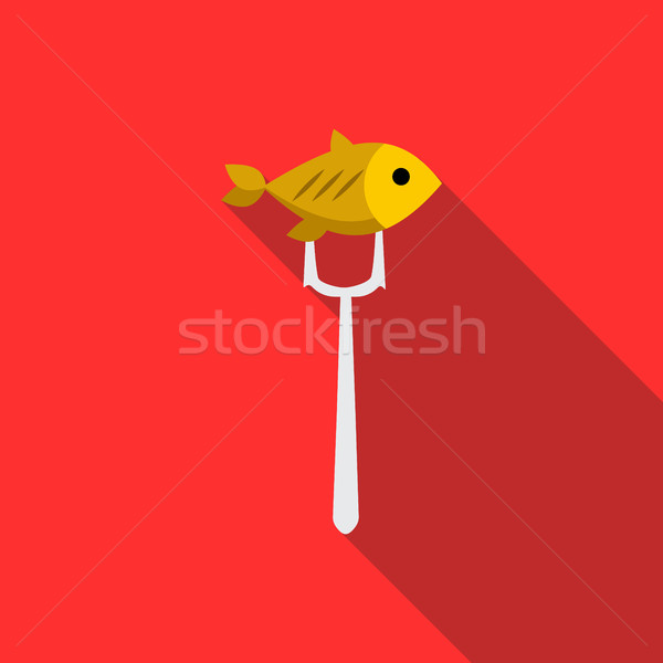Fisch Gabel Symbol Stil lange Schatten Stock foto © ylivdesign