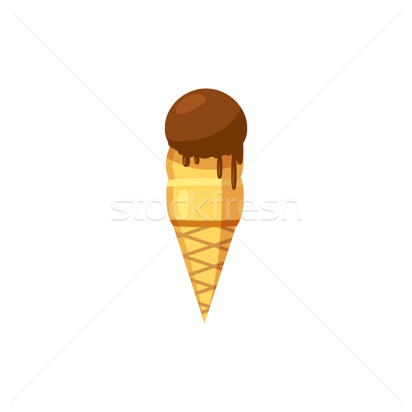 Stock photo: Chocolate ice cream in a waffle cone icon 