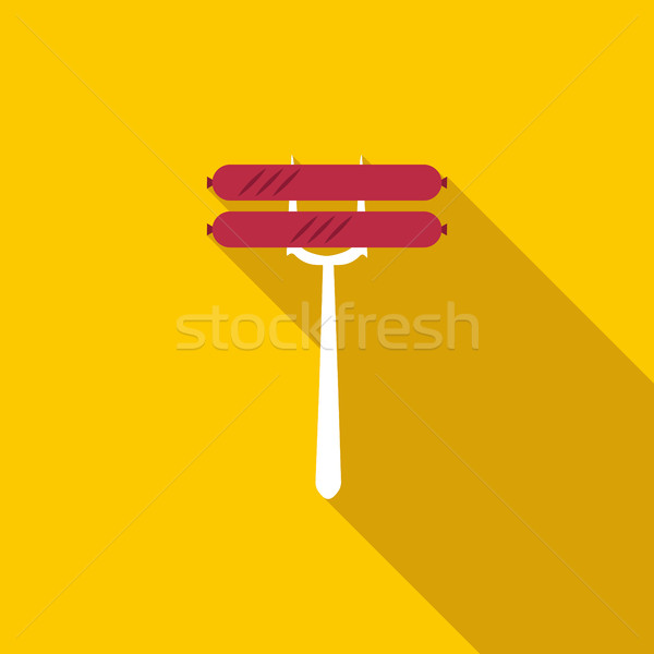 Sausage on fork icon, flat style Stock photo © ylivdesign