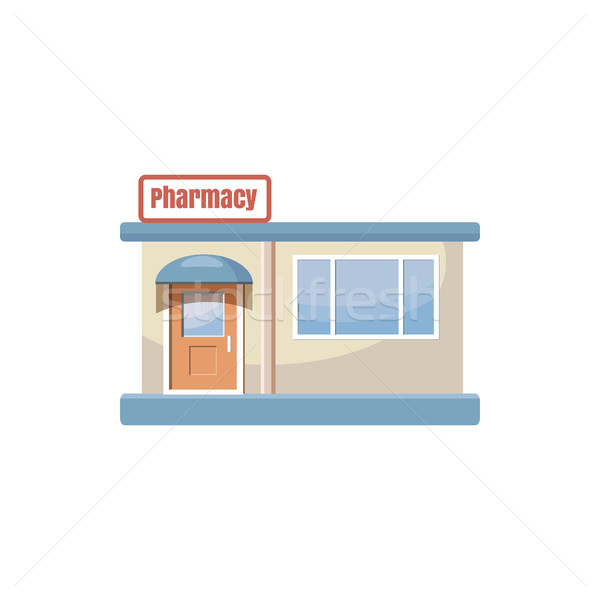 Stock photo: Pharmacy drugstore building icon, cartoon style 