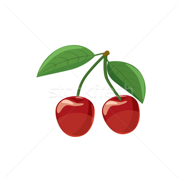Ripe red cherry berries with icon, cartoon style Stock photo © ylivdesign
