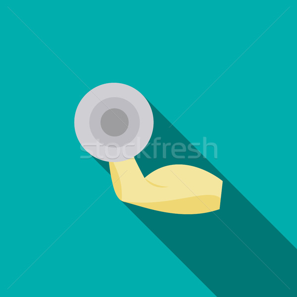 Brawny arm with dumbbell icon, flat style Stock photo © ylivdesign